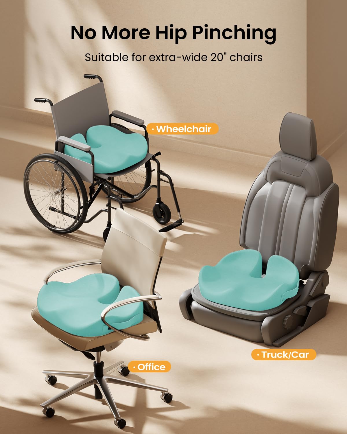 ProtoArc Extra Large Seat Cushions for Office Chairs, Ergonomic Memory Foam Seat Cushion for Home, Extra Cover, Car Seat Cushions for Driving, Pressure Relief Pad for Sciatica - Mint Green