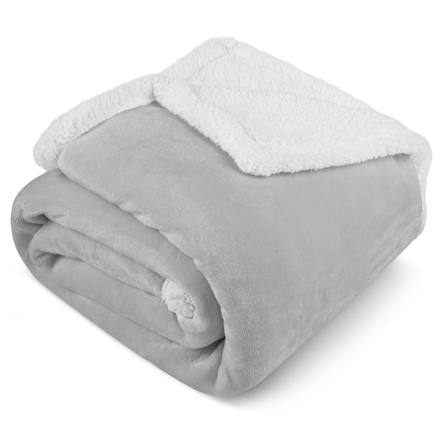 PAVILIA Sherpa Fleece Throw Blanket for Couch, Light Grey, Plush Soft Fuzzy Sofa Blanket, Cozy Reversible Winter Throw for Women Men, 50x60 Inches