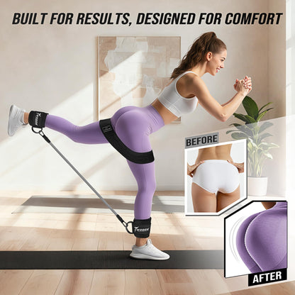 WOQQW Resistance Bands Set - Ankle Resistance Bands with Cuffs for Legs & Glute Workout, Fabric Booty Bands for Women, Home Gym Exercise Equipment for Hip, Pilates, Fitness, Yoga, Physical Therapy