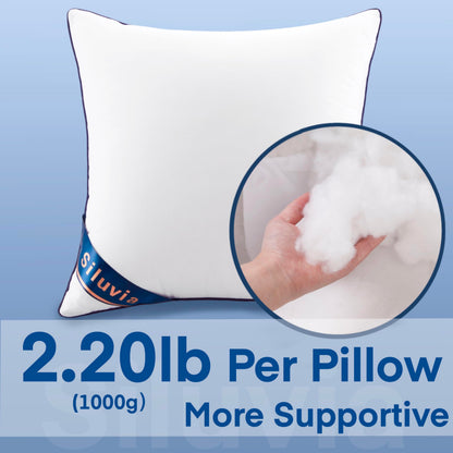 Siluvia 20"x20" Pillow Inserts Set of 2 Decorative Square Square Throw 20 Pillows with 100% Cotton Cover for Sofa, Couch, and Bed - White