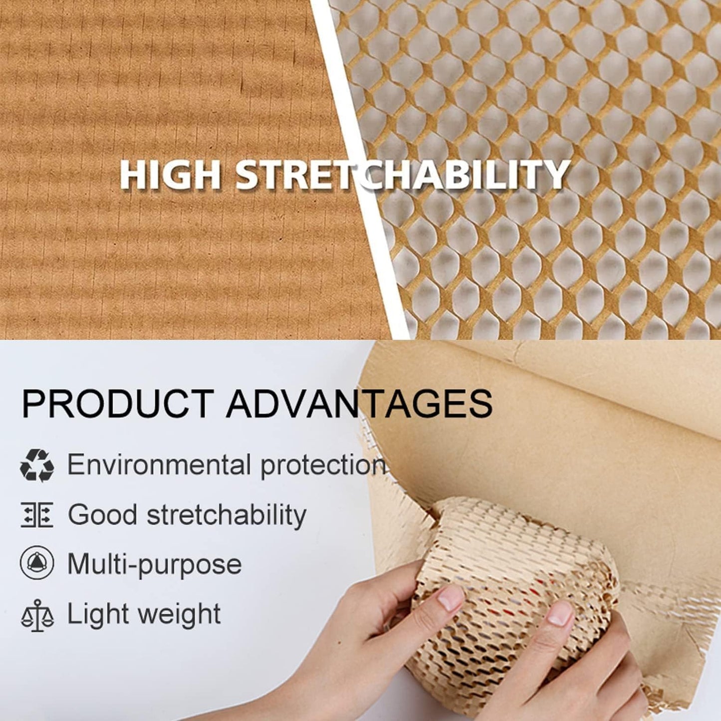 Honeycomb Packing Paper,12 inch x 200 ft Bubble Cushioning Wrap for Packing Moving,Products Gifts Wrapping Paper,Recyclable and Biodegradable Shipping Packing Materials with 20 Fragile Sticker Labels
