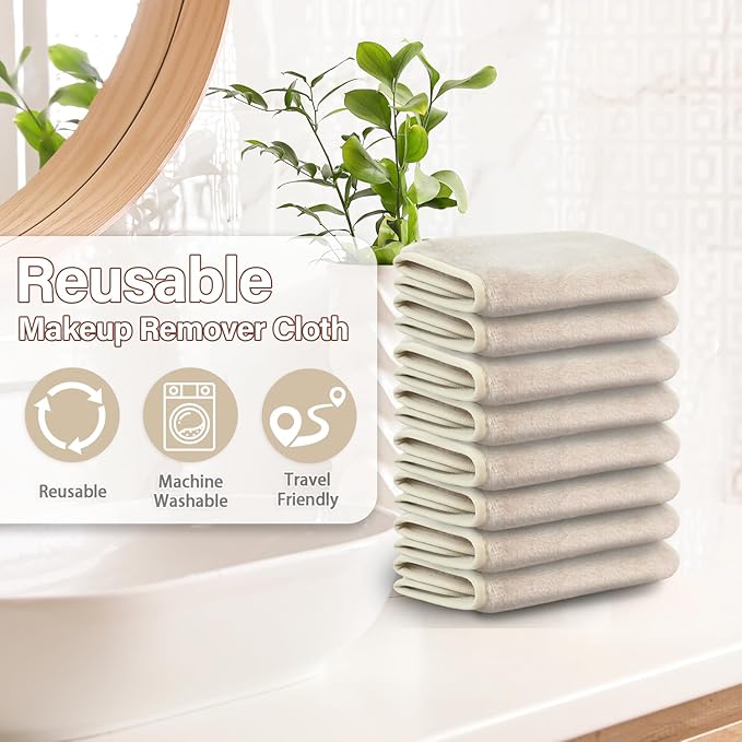 Nugilla Makeup Remover Cloths, 8 Packs Makeup Remover Towels Reusable Face Wash