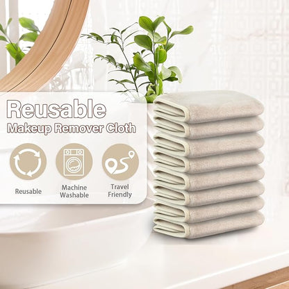 Nugilla Makeup Remover Cloths, 8 Packs Makeup Remover Towels Reusable Face Wash