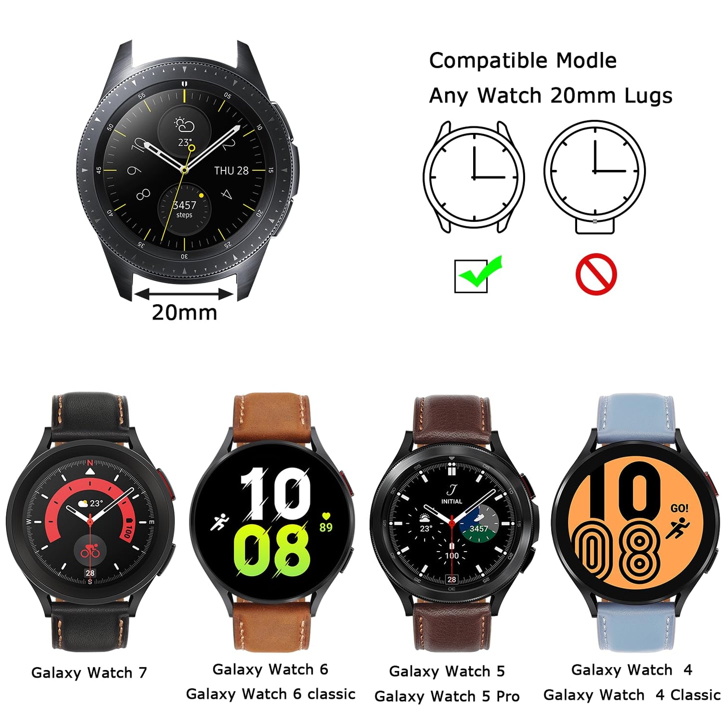 Tasikar Leather Bands Compatible with Samsung Galaxy Watch 47mm 7/6/5/4 Band/Watch 6 Classic 43mm 47mm/Watch 5 Pro Band, Genuine Leather Strap for Galaxy Watch 4 Classic/Watch 3, Dark Brown