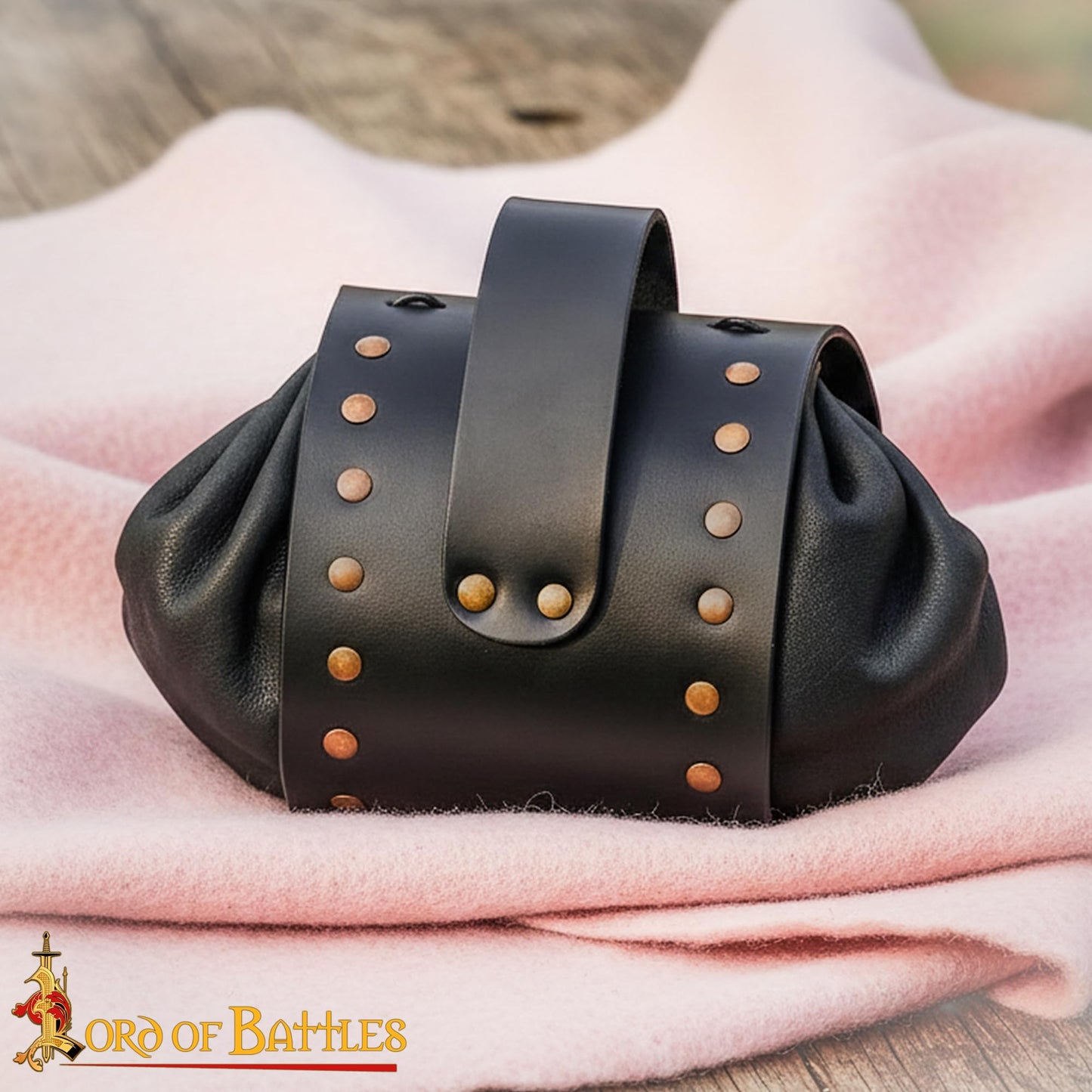 Medieval Drawstring Pouch with Brass Button, Belt Pouch with Loop, Genuine Leather Coin Purse for LARP, Reenactment and Costume (Drawstring Bag, Black)