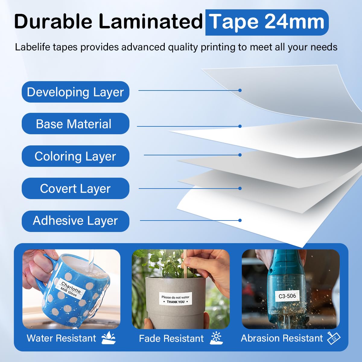 Labelife TZe-251 TZe TZ Tape 24mm 0.94 Compatible with Brother P Touch Label Maker Tape 24mm .94 Laminated White TZe251 TZ-251 1'' for Brother PT-D600 PT-D610BT PT-P710BT P700 P750W, 5-Pack