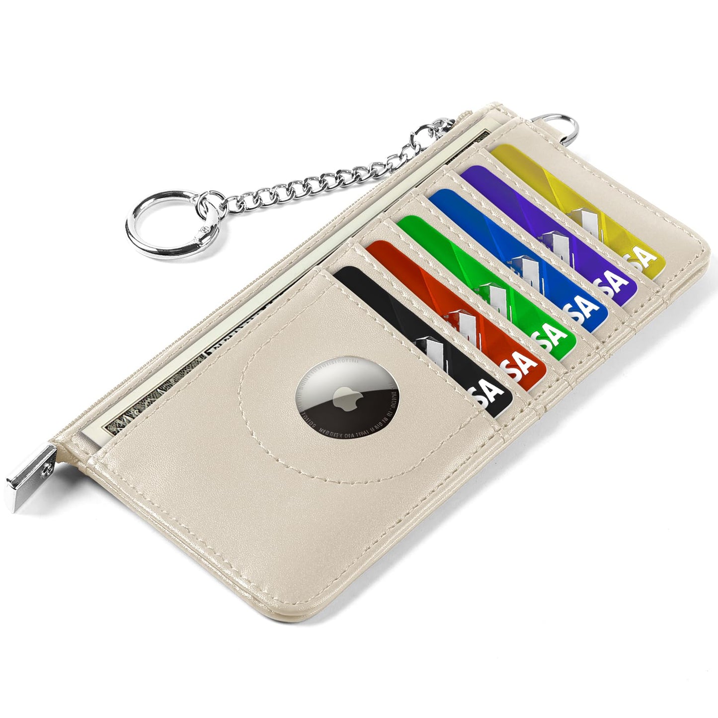 EcoVision RFID Blocking Slim Credit Card Holder Wallet with Zipper Money Pocket & Keychain, Slim Airtag Wallet for Men Women