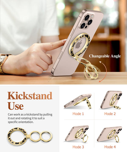 GVIEWIN Magnetic Phone Ring Holder, Compatible with MagSafe Phone Grip with Adjustable Stand, Magnet Phone Ring Kickstand for iPhone 17/16/15/14/13/12 Pro Max Plus Air/Other Phones (Glitter/Silver)