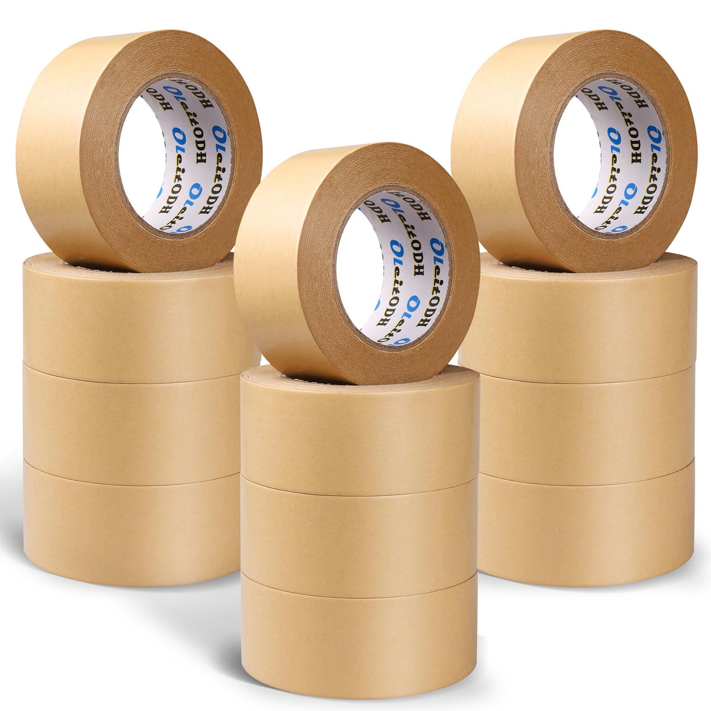 Oleitodh 12 Pack Brown Paper Packing Tape, Kraft Paper Tape Bulk 2" x 55 Yardx 7 mil Gummed Tape for Marking, Sealing Box, Masking, Shipping, Strong Adhesive Easy-to-Tear Waterproof Tape