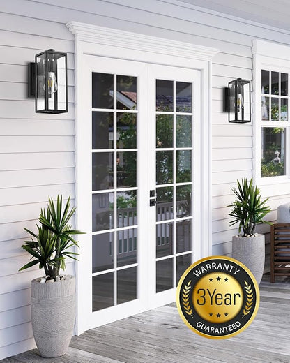 VIANIS Dusk to Dawn Outdoor Wall Lanterns,Black Exterior Light Fixture Wall Mount for House Front Porch,Anti-Rust Aluminium Modern Outdoor Coach Lantern with Tempered Glass Shade for Garage
