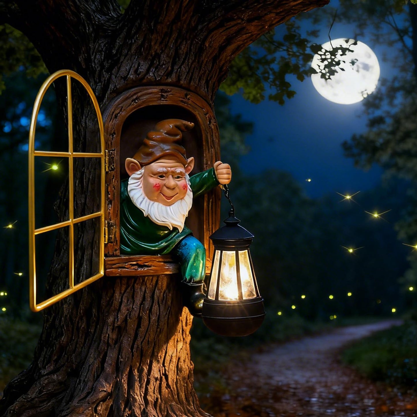 Garden Gnomes Decor Outdoor Statue - Christmas Gnome Decorations with Solar Lights Whimsical Elf Out The Door Tree Hugger Garden Statues Tree Face Gnomes Yard Art for Patio,Fence,Lawn Gnomes Ornament