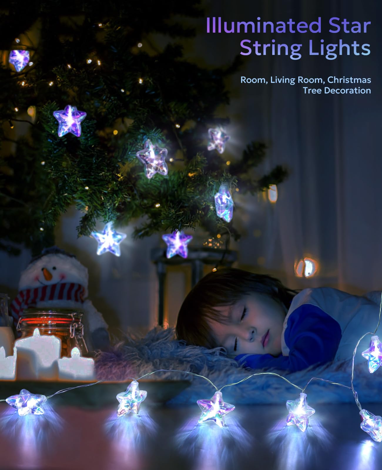 AceList 20 LED Star String Lights, 10ft Iridescent Star Lights with Remote, IP44 Waterproof, 8 Modes USB or Battery Operated Fairy Lights for Bedroom, Christmas, Party Decor (White)