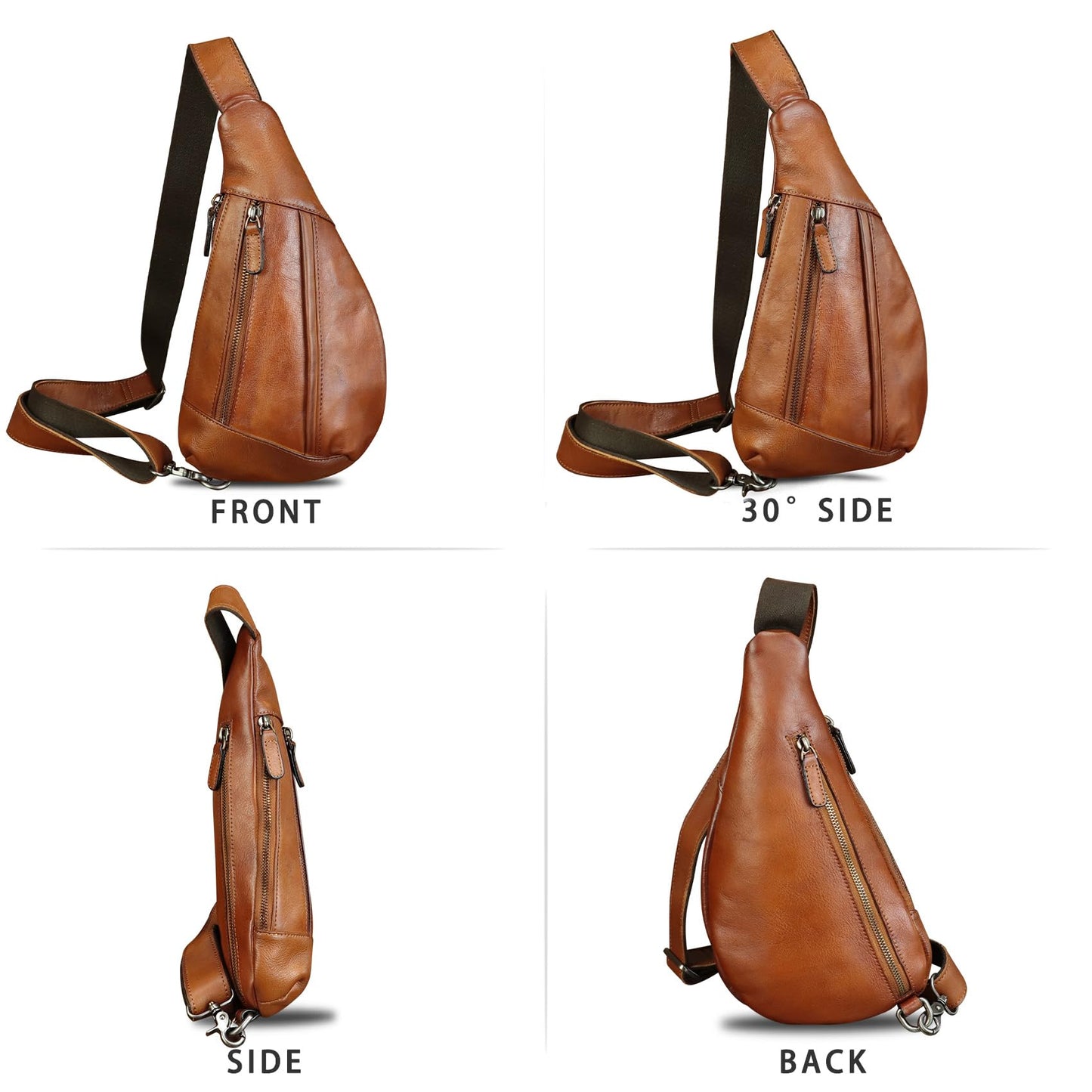 Genuine Leather Sling Bag for Men and Women Vintage Real Leather Crossbody Chest Bags Backpack Purse for Travel Hiking (Brown)