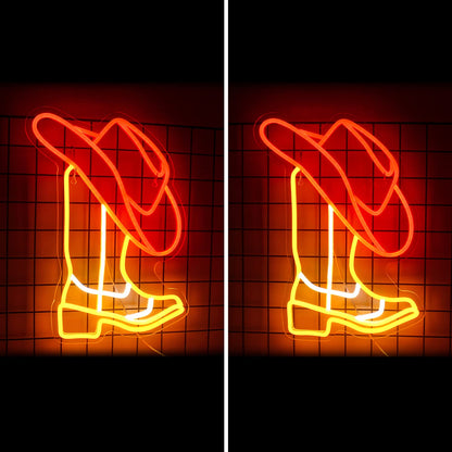 Horseneon Cowboy Neon Signs Cowboy Hat Neon Lights Signs, Western Neon Light, Cowboys Boot Led Sign with USB Powered for Cowboys Farm, Wall Hanging Decor