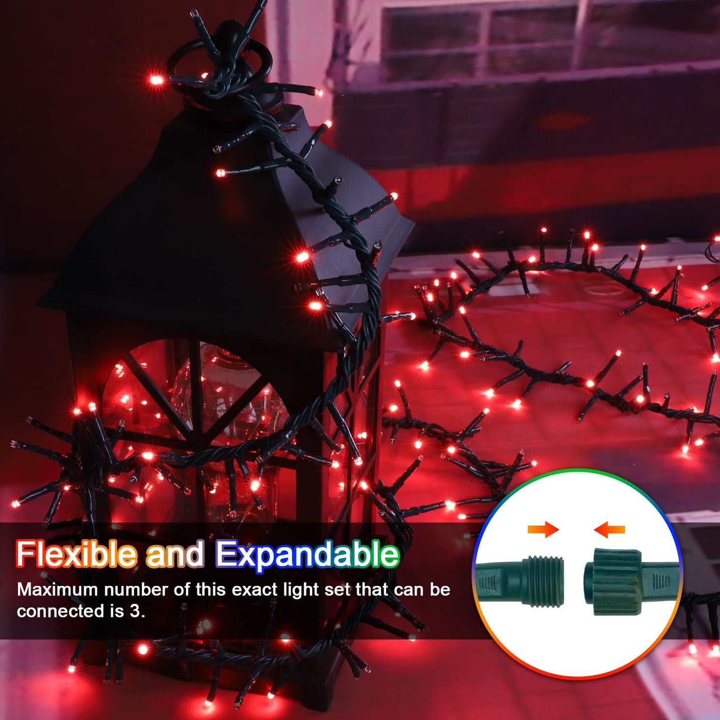 LAMPHOME 500 LED Red String Lights, 46ft 11 Modes Plug in Twinkle Fairy Lights, Waterproof Connectable Cluster Christmas Lights for Christmas Tree, Valentine's Day, Bedroom & Party Decor