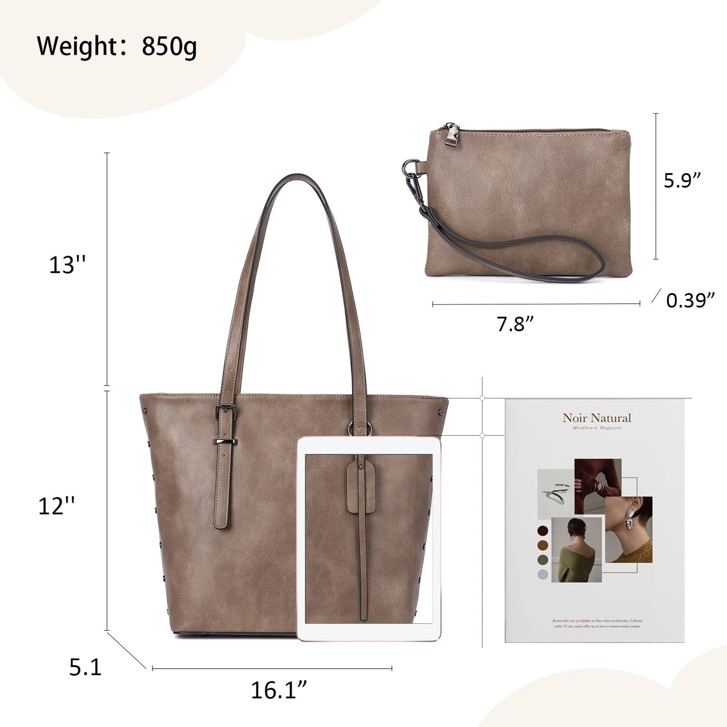 KL928 Handbag for Women Tote Bag PU Leather Large Shoulder Bag Top Handle Satchel Purses 2Pcs Set (Brown-01)