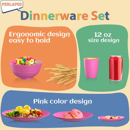 Wheat Straw Dinnerware Set 40-Piece Service for 8 Unbreakable Dishes Set Plates and Bowls Sets Drinking Glasses Microwave Safe Dish Set Lightweight Dinnerware Set for Home & Kitchen - Yellow