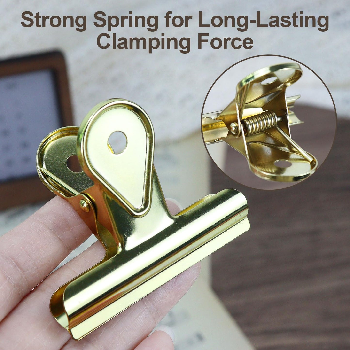 5 Pcs Bulldog Clips, 2.6x2.2 Inch Journal Clips, Metal Binder Clips, Heavy Duty Spring for Holding Journal Open, Documents, Bags Sealing, Art Books, Sheet Music (Gold)
