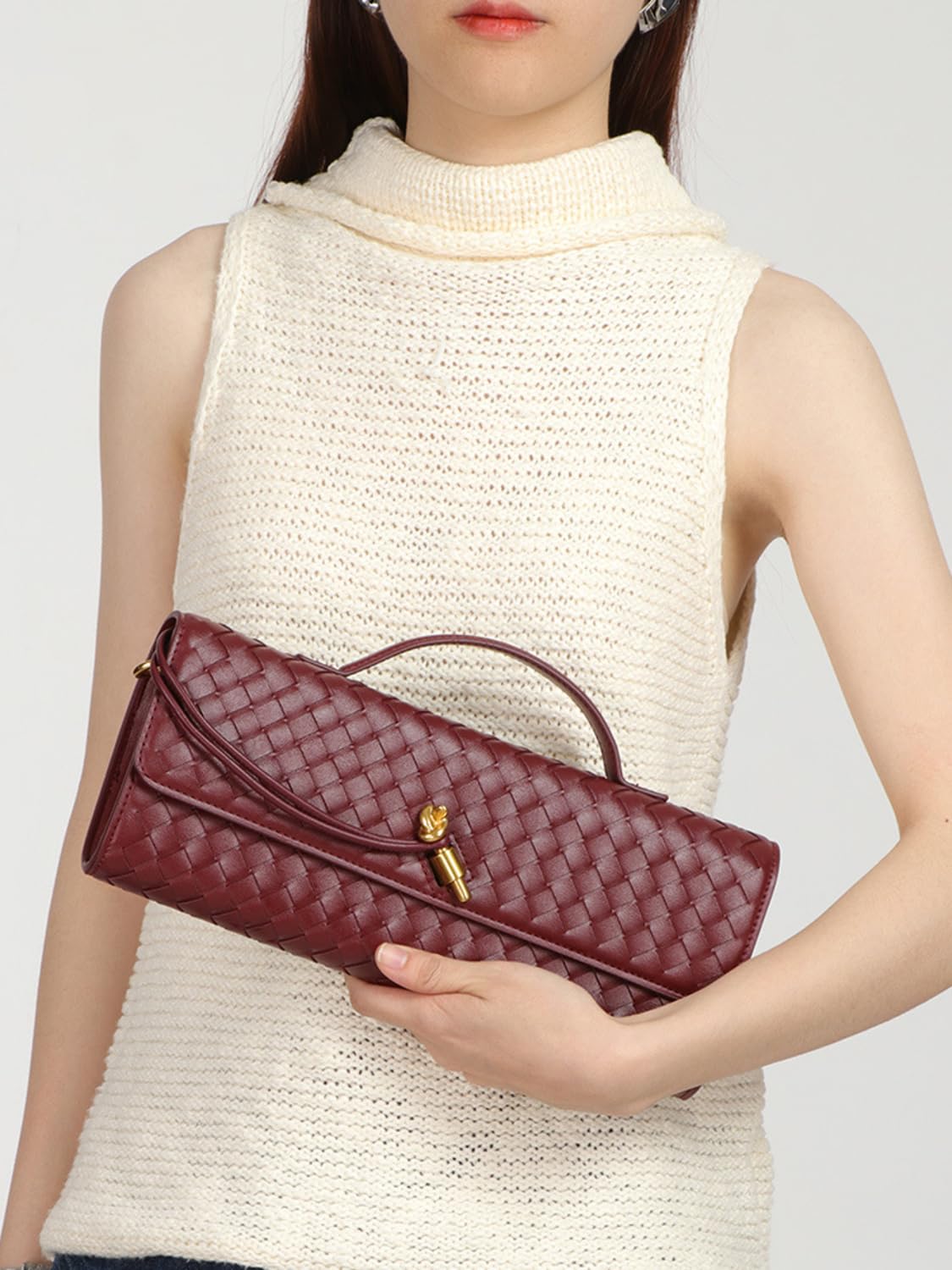 Upbull Trendy Woven Evening Clutch Purses Women Underarm Shoulder Handbag Cute Satchels Crossbody Purse PU Leather Wallet
