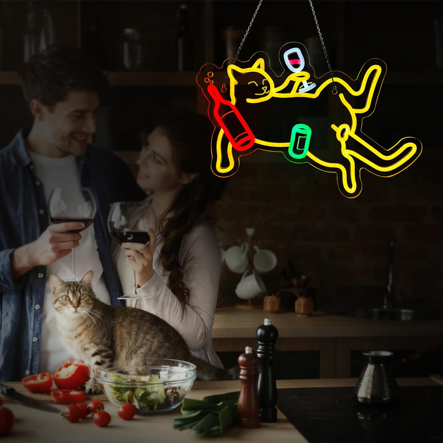 Cat Neon Light Sign, USB Powered Dimmable Bar Neon Signs for Home Bar Wall Decor, LED Wall Art for Bedroom Men Cave Game Room Birthday Party Gifts