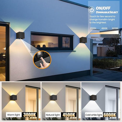 15W Indoor Wall Sconce,Black Wall Sconces Set of Two,3 Color Temperatures Hardwired Up and Down Outdoor Lights,4.33 Inch Interior/Exterior Wall Lights for Living Room Bedroom Hallway Porch Yard 2 Pack