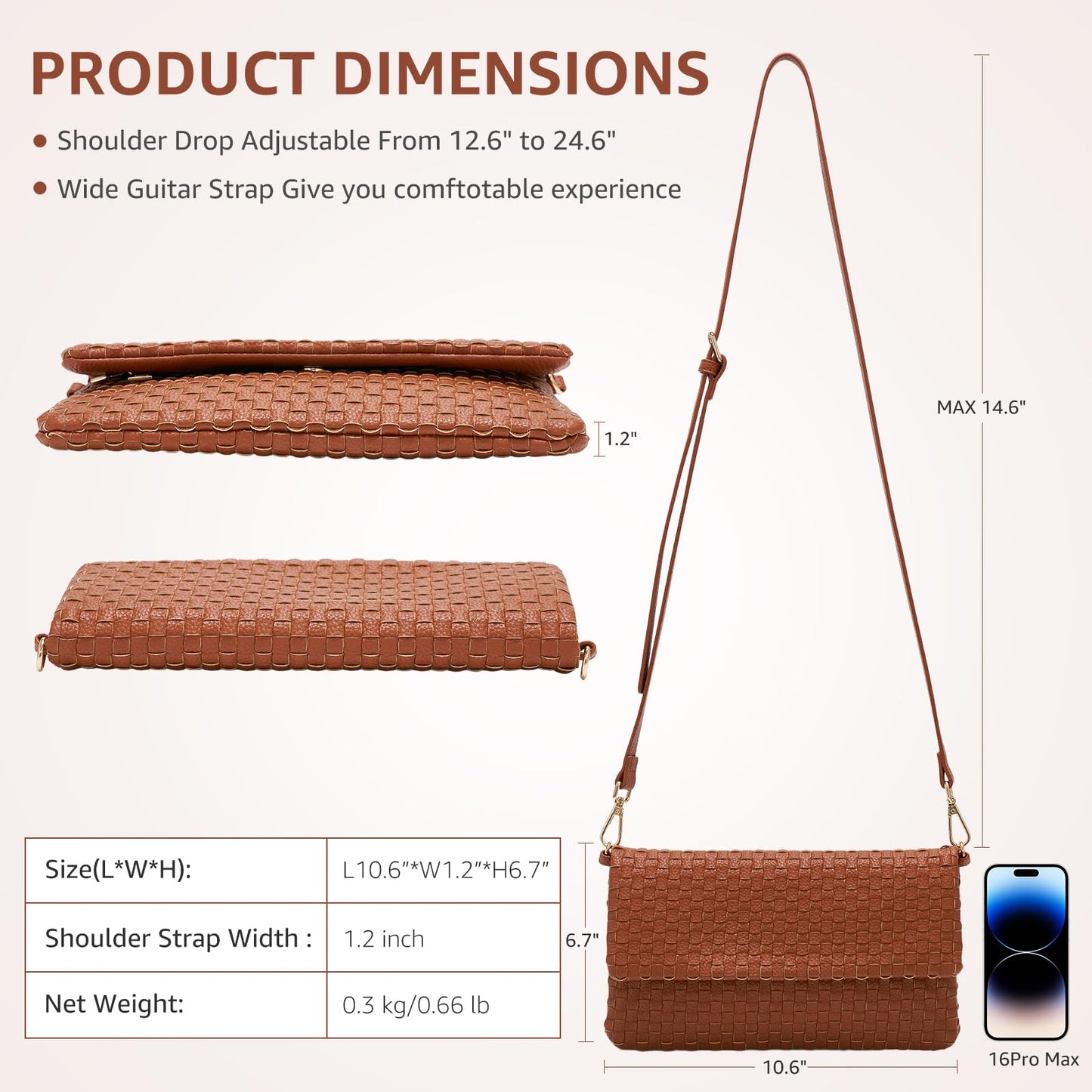 Woven Crossbody Bags for Women, Small Vegan Leather Handbags with Built-in Wallet, Slim Interlaced Shoulder Purse with Adjustable Strap