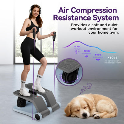 Air Stepper Exercise Machine with Resistance Bands, Stair Stepper with LCD Monitor, Adjustable Resistance Cardio Trainer for Home Workout, Compact Fitness Equipment, 300 lbs Weight Capacity (Blue)