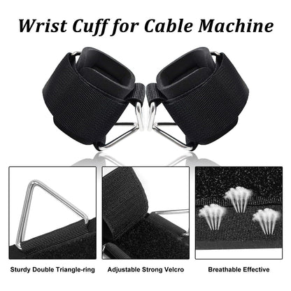 Anemeeoke 2Pack Wrist Cuffs for Cable Machine, Adjustable Neoprene Padding, One Size Fit All, Fitness Wrist Straps for Men Women, Black