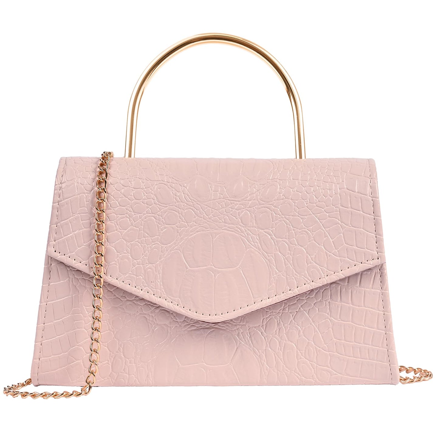 ALENYRIA Top Handle Evening Bag for Women Vegan Leather Envelope Clutch Purse Handbag Formal Wedding Prom Party (Faux Crocodile Skin Nude)