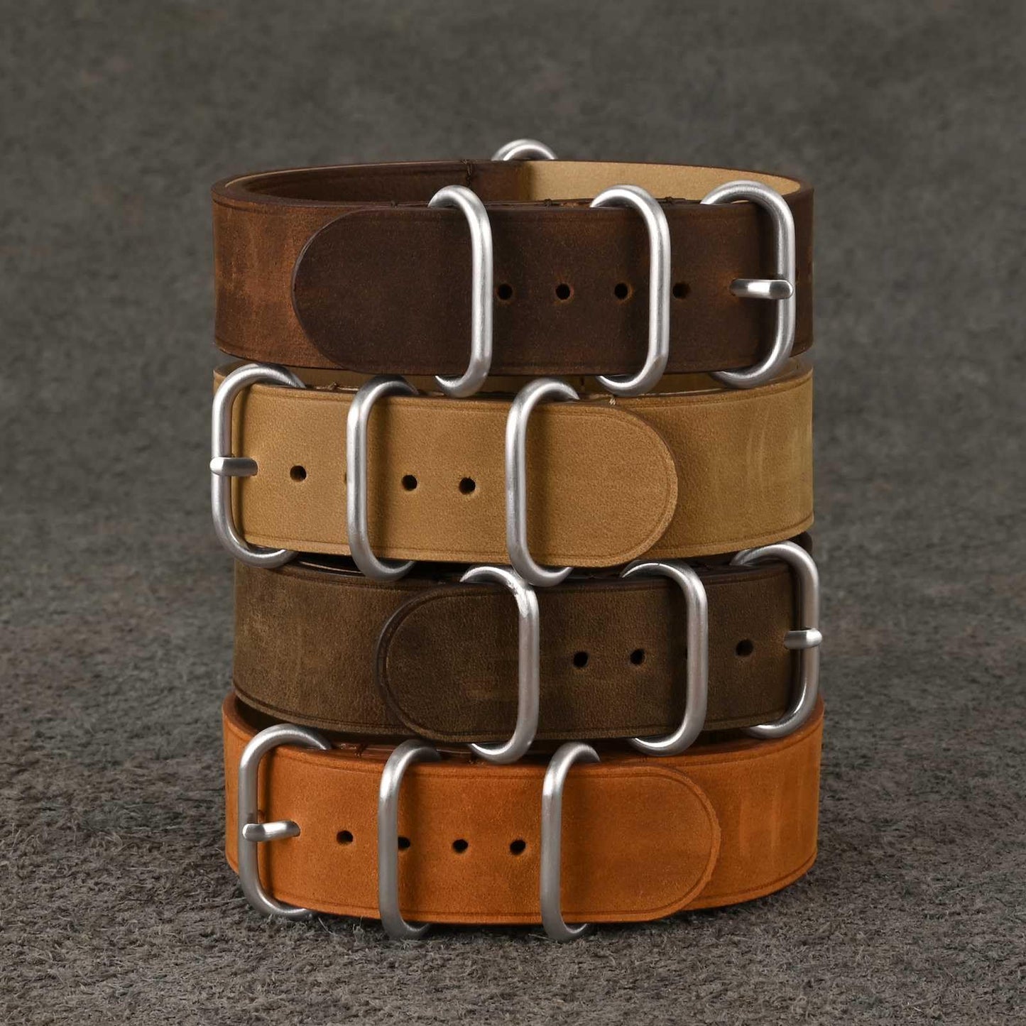 WOCCI 20mm One-piece Watch Band for Men, Top Grain Leather, Brushed Hardware (Retro Brown)