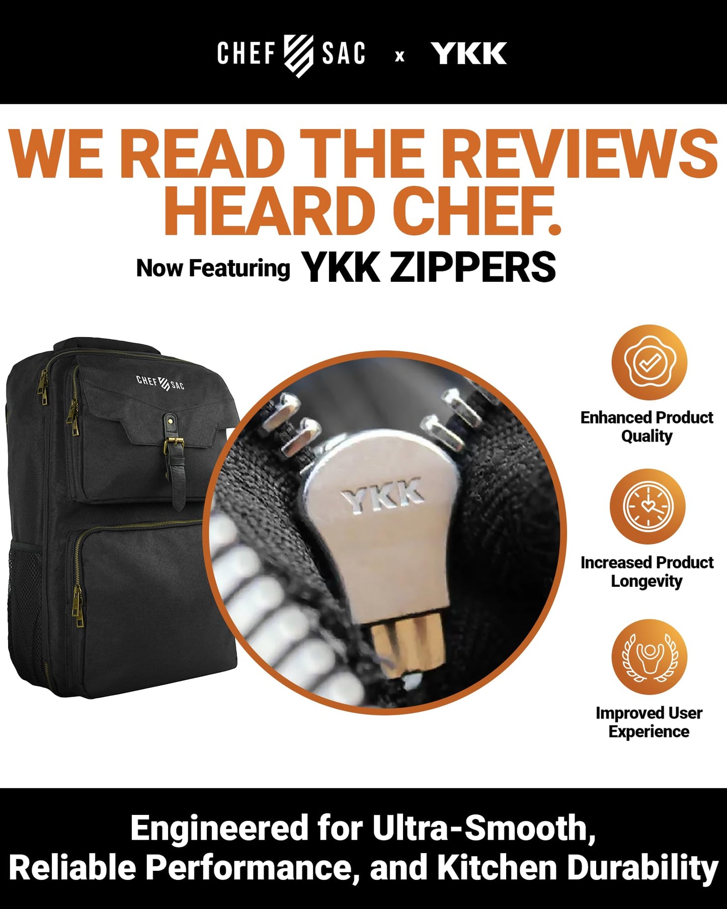 Chef Knife Backpack TRAVELLER - Patented Knife Retention Panels with Hook-and-Loop, Water Resistant 900D Polyester Canvas, YKK Zippers, Work Bag for Chefs & Culinary Students (Black)