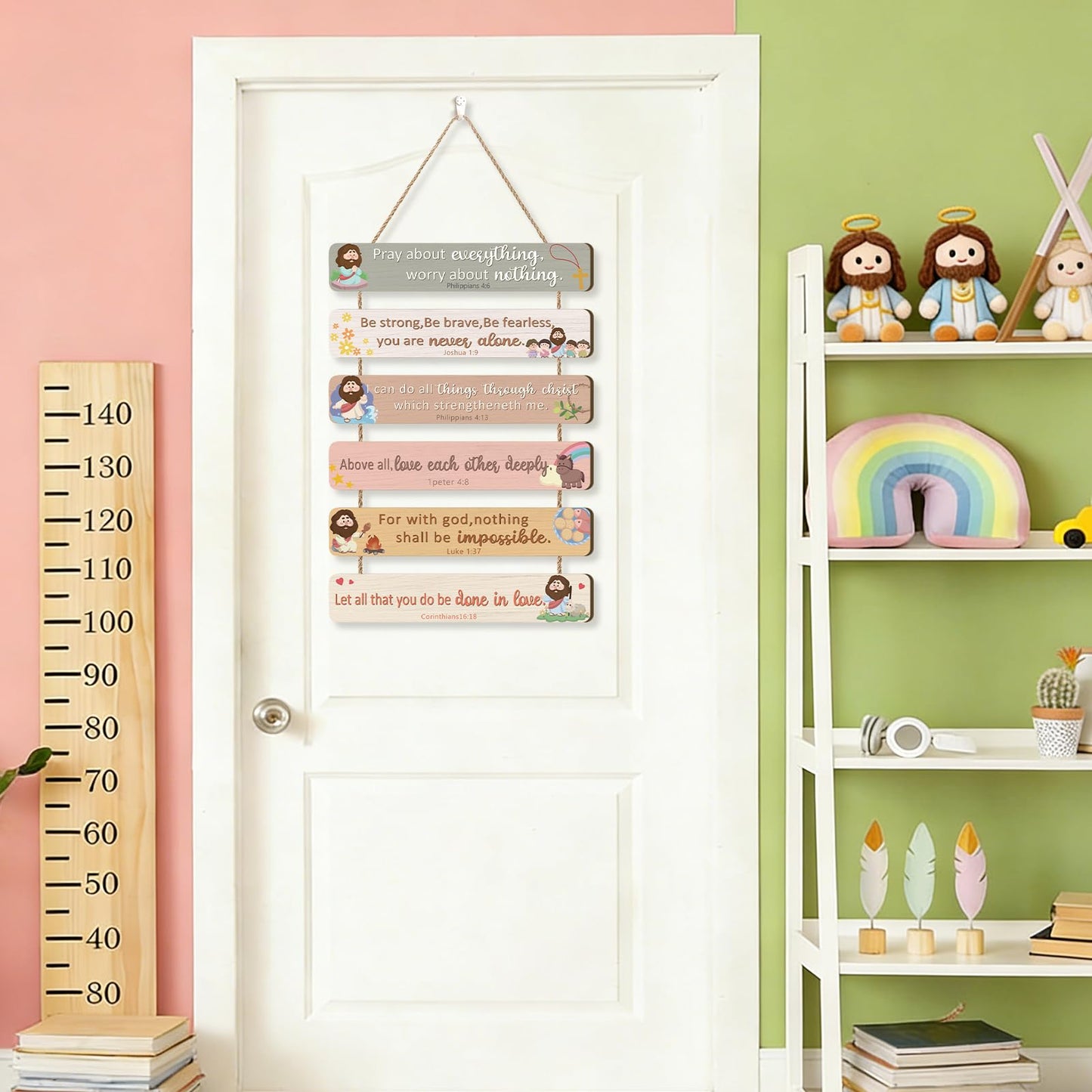 IARTTOP Christian Inspirational Wall Art Bible Verse Wooden Hanging Plaque Scripture Wood Sign for Kids Meditation Motivational Hanging Wooden Sign for Home Nursery Bedroom Wall Decor 10.6x11.4 Inch