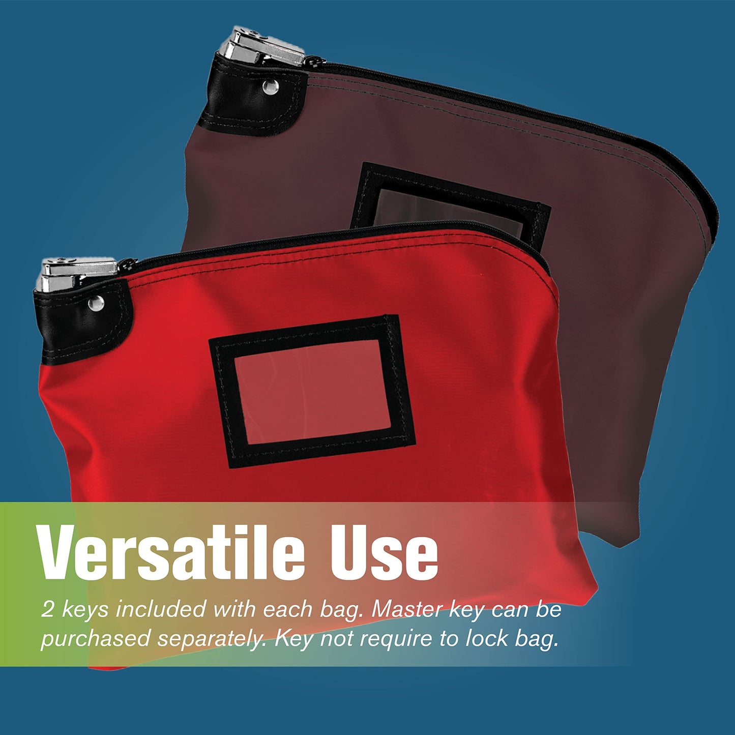 BankSupplies Laminated Nylon Locking Deposit Bag Red 15 Inches W by 11 Inches H HIPAA Compliant Puncture-Resistant Double-Stitched Seams 2 Keys Included