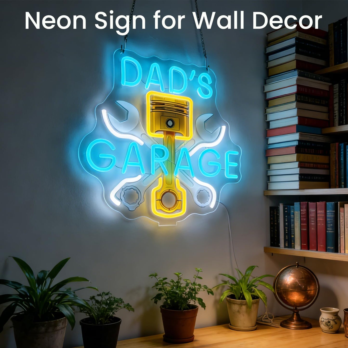 Dads Garage Neon Sign Workshop Light Up Signs Lighted Car Neon Signs with Base for Bedroom Dorm Garage Man Cave Home Bar Theater Game Room Repair Shop Wall Tabletop Decor Art Gifts