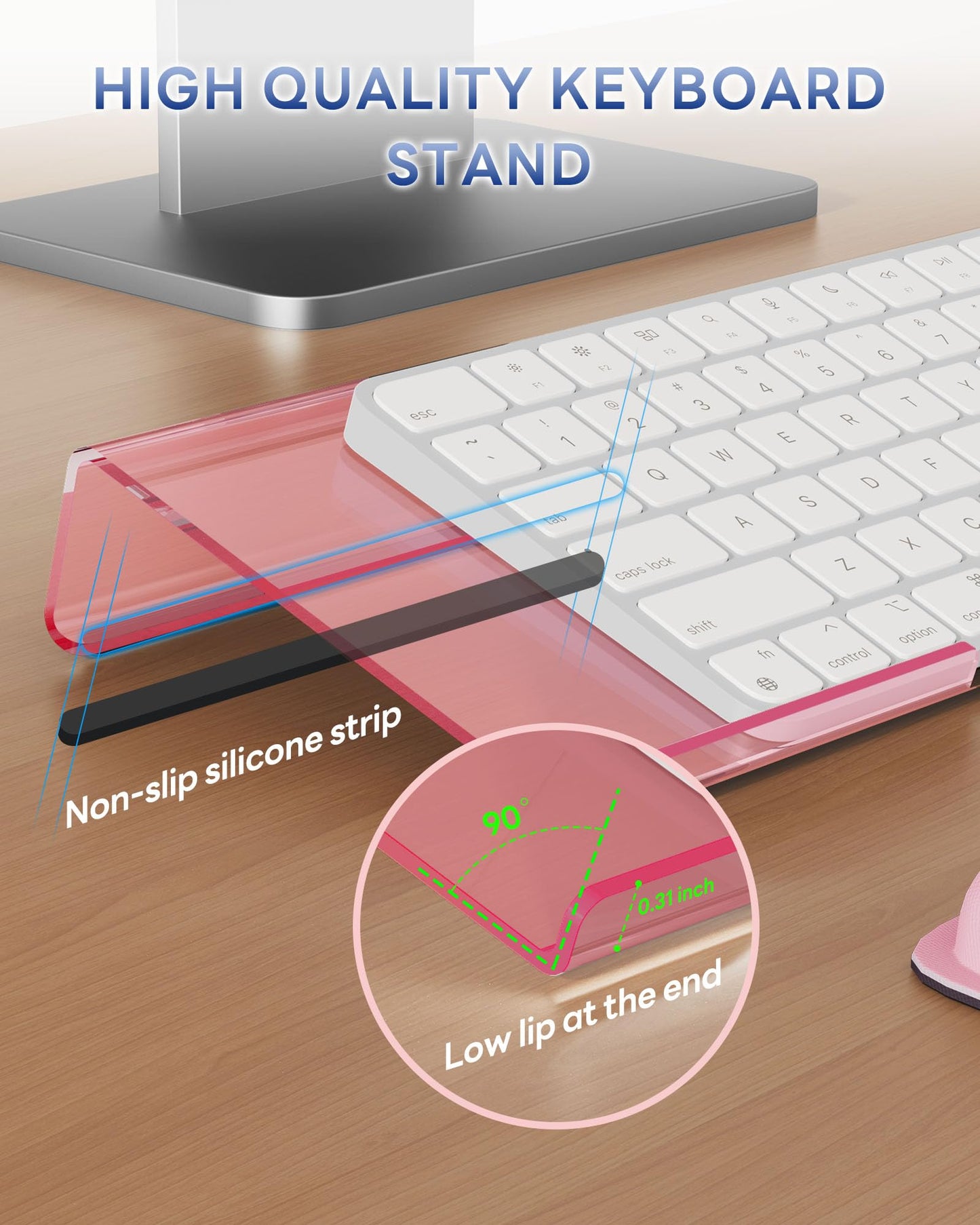 Laborio Computer Keyboard Wrist Rest Stand for Desktop, Keyboard Holder for Easy Typing with Wrist Pad for Office Desk, Home, School (Pink)