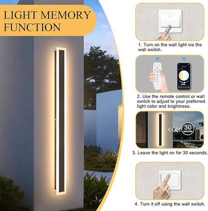 Modern Outdoor Wall Light, 2 Pack 59 Inch Exterior Wall Sconce - Dimmable 3000K-6000K - IP65 Waterproof Black LED Long Wall Light for House Porch Garage Patio