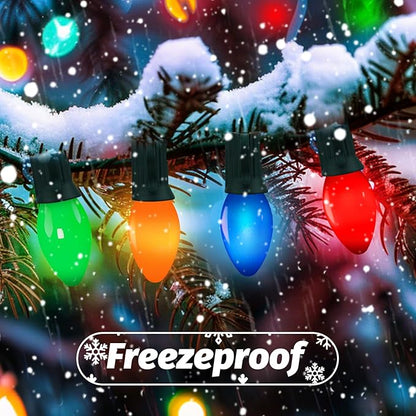 50 Feet C7 LED Christmas Lights Outdoor Multicolor Christmas Lights with 50 + 5 LED C7 Bulbs - for Holiday Xmas Decorations - Light Up House Stairs Porch Tree Yard Decor, Energy Efficient 0.6W = 7W