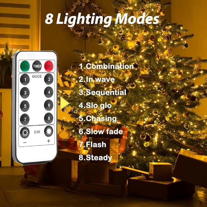 Warm White 328Ft Plug in Fairy Lights Silver Wire 1000 LEDs, 8 Modes, Waterproof, Remote - Controlled for Bedroom, Garden, Party, Christmas, Wedding & Birthday Decor, Indoor & Outdoor Use