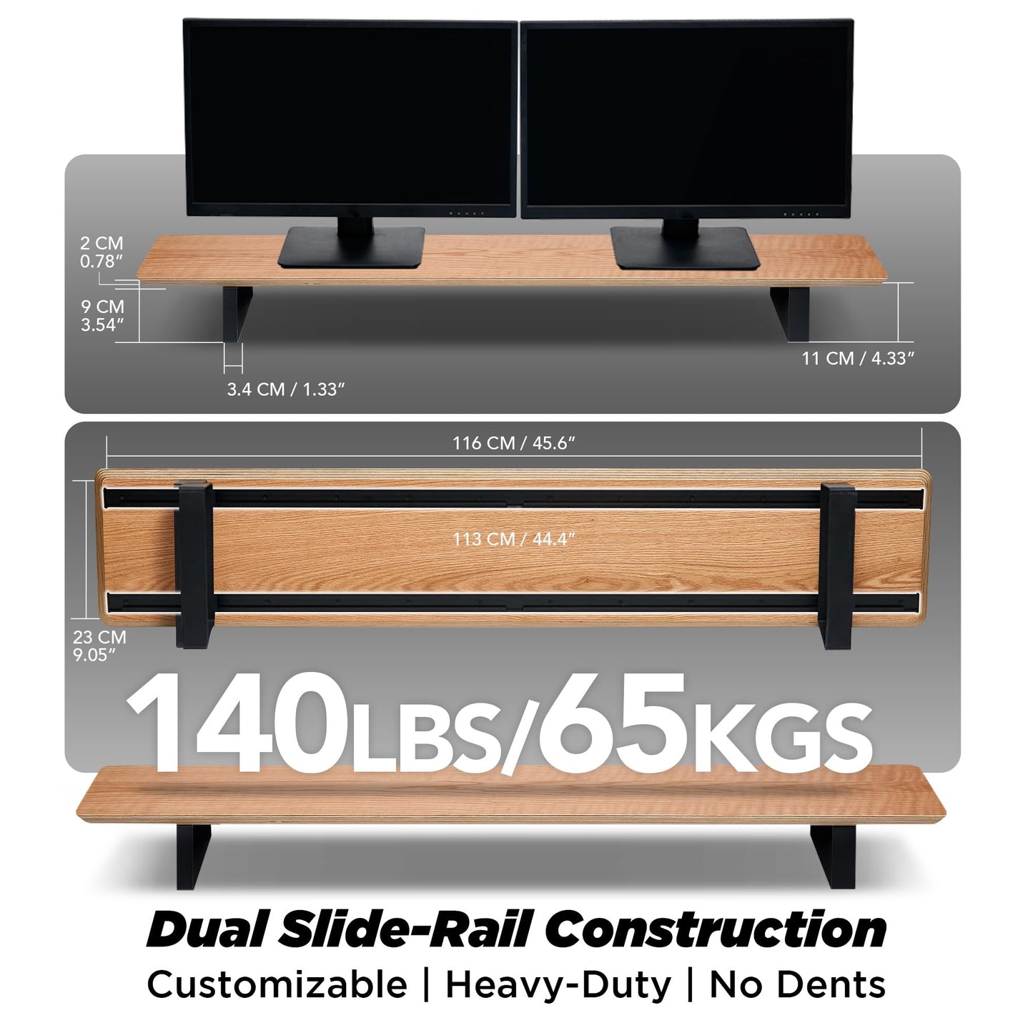ULTRARM Moodular Wooden Monitor Stand 45.6” (116cm) Large Desk Organizer with Metal Slide Rails for Drawer, Tray, Laptop, Tablet, Phone & Headphones Customizable Riser for Organized Workspace Oak