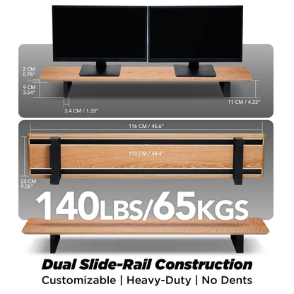 ULTRARM Moodular Wooden Monitor Stand 45.6” (116cm) Large Desk Organizer with Metal Slide Rails for Drawer, Tray, Laptop, Tablet, Phone & Headphones Customizable Riser for Organized Workspace Oak