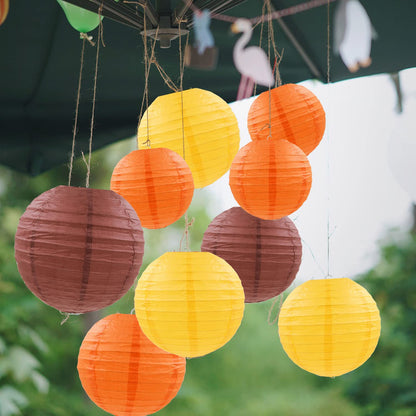 PheiLa 12 Pcs Fall Paper Lanterns Thanksgiving Decorations Yellow Orange and Brown Paper Lanterns Autumn Decorative Round Hanging Party Decorations Harvest Theme Party Supplies