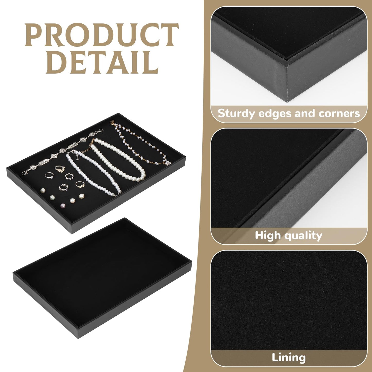 YEXEXINM 12 Pcs Velvet Stackable Jewelry Tray Showcase Display, Jewelry Organizer Trays for Drawers and Countertop, Black Empty Plates for Necklace, Ring, Bracelet, and Earring Storage Display