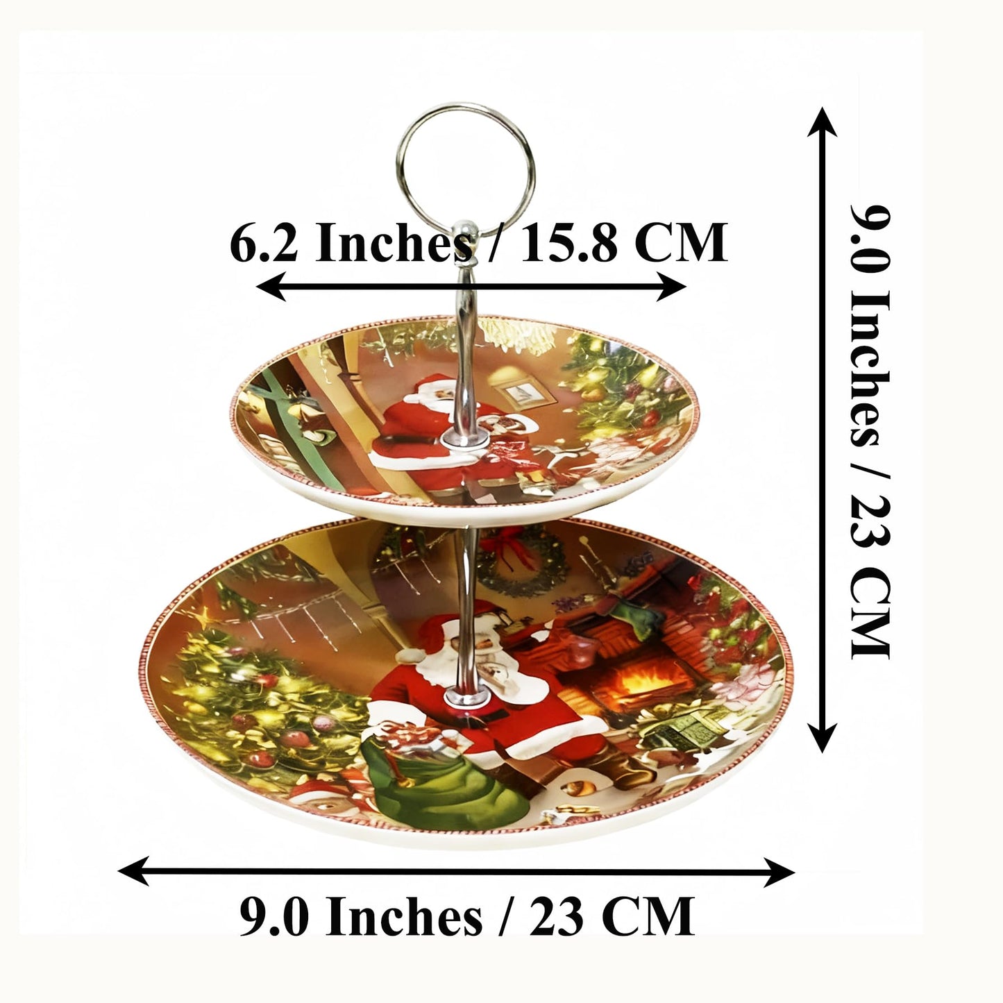 2-Tier Red Round Porcelain XMAS Cake Fruit Stand Plate with Gift Box, Cupcake Serving Display Set, Ceramic Pastry Tray Towers Platter for Dessert Appetizer Candy Buffet for Home Party (Christmas Man)