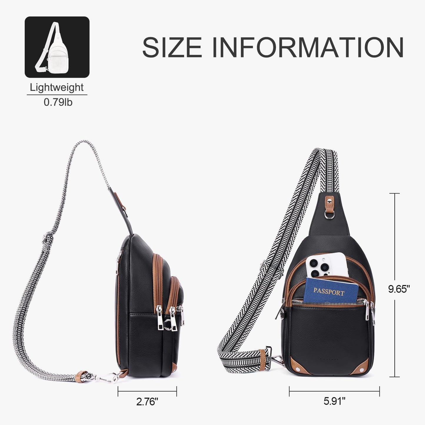 Lexiyat Anti Theft Crossbody Bags for Women Travel Chest Sling Bag Leather RFID Purse Fanny Pack Black