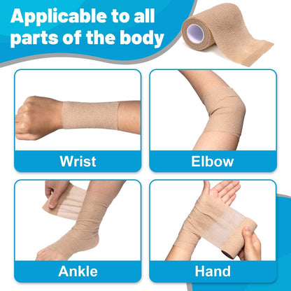 Elzrghs Self Adhesive Bandage Wrap, 16 Pack, 4" x5 Yards, Elastic Cohesive Bandage, Stretch Athletic Tap Wrap, Vet Wrap, Skin Color