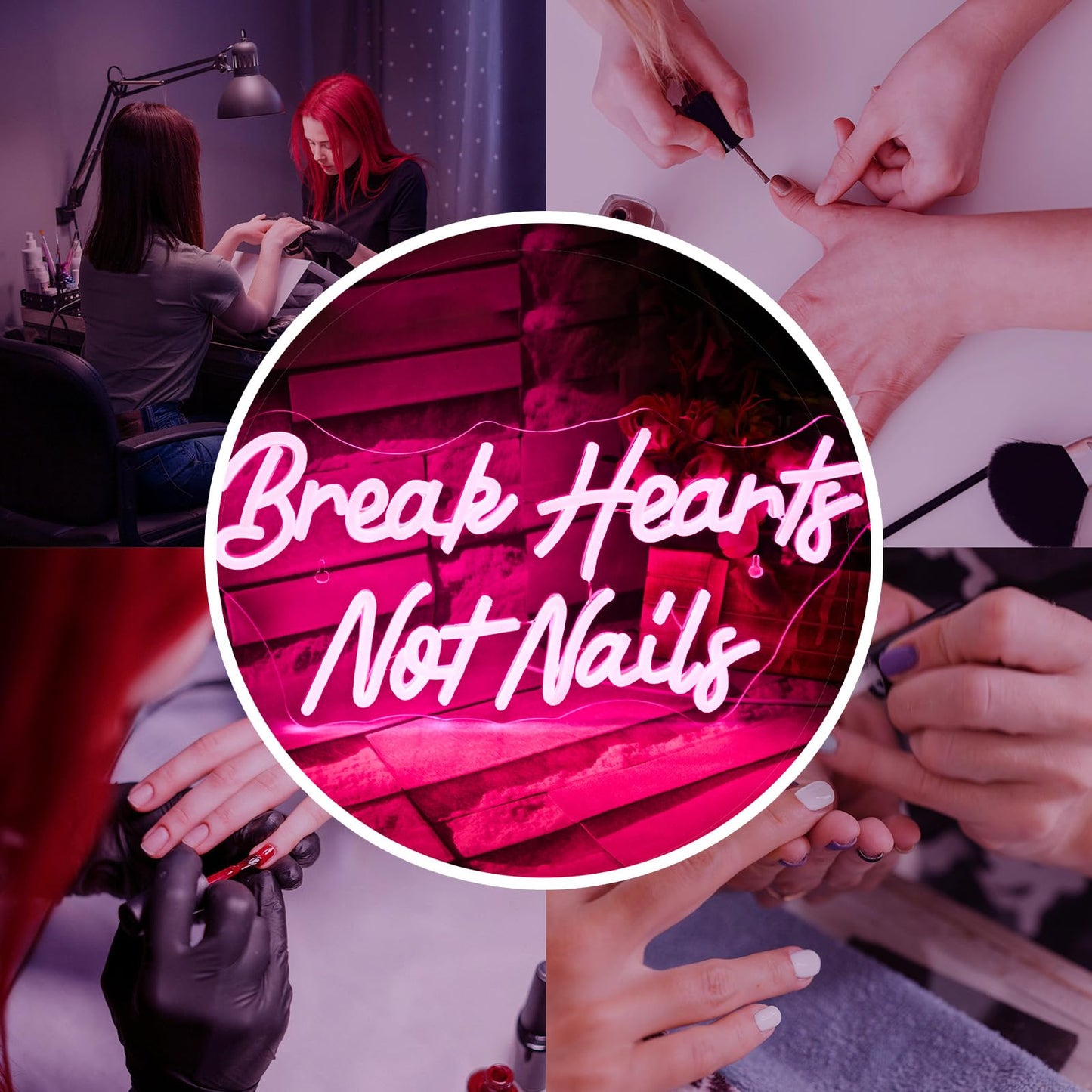 VVYXX Break Heart Not Nails Neon Sign for Wall Decor,Neon Light Pink LED Neon Light for Bedroom Nails Salon Beauty Room Shop Decoration Gift