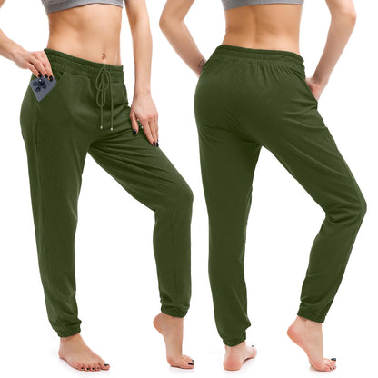 Walifrey Womens Joggers with Pockets, Drawstring Sweatpants Women for Lounging Jogging Gym and Workout OliveGreen,1 Pack OliveGreen L