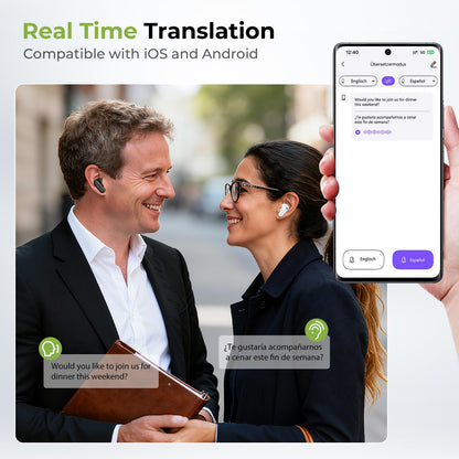 NE20 Earbuds, 2025 New NE20 AI Translation Earbuds in Real Time, Language Translator Headphones with LCD Touch Screen Audifonos Traductores Inglés Español Support 140 Languages for Travel Business