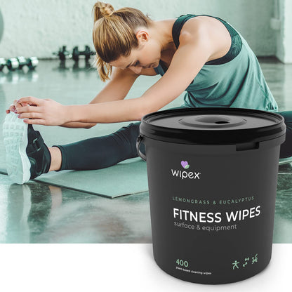 Wipex Yoga Mat Cleaner Gym Wipes - Plant-Based Lemongrass, Eucalyptus & Vinegar Wipes for Fitness Equipment & All Purpose Gym Cleaning - Safe for Peloton Bikes & Treadmills - 400 Count
