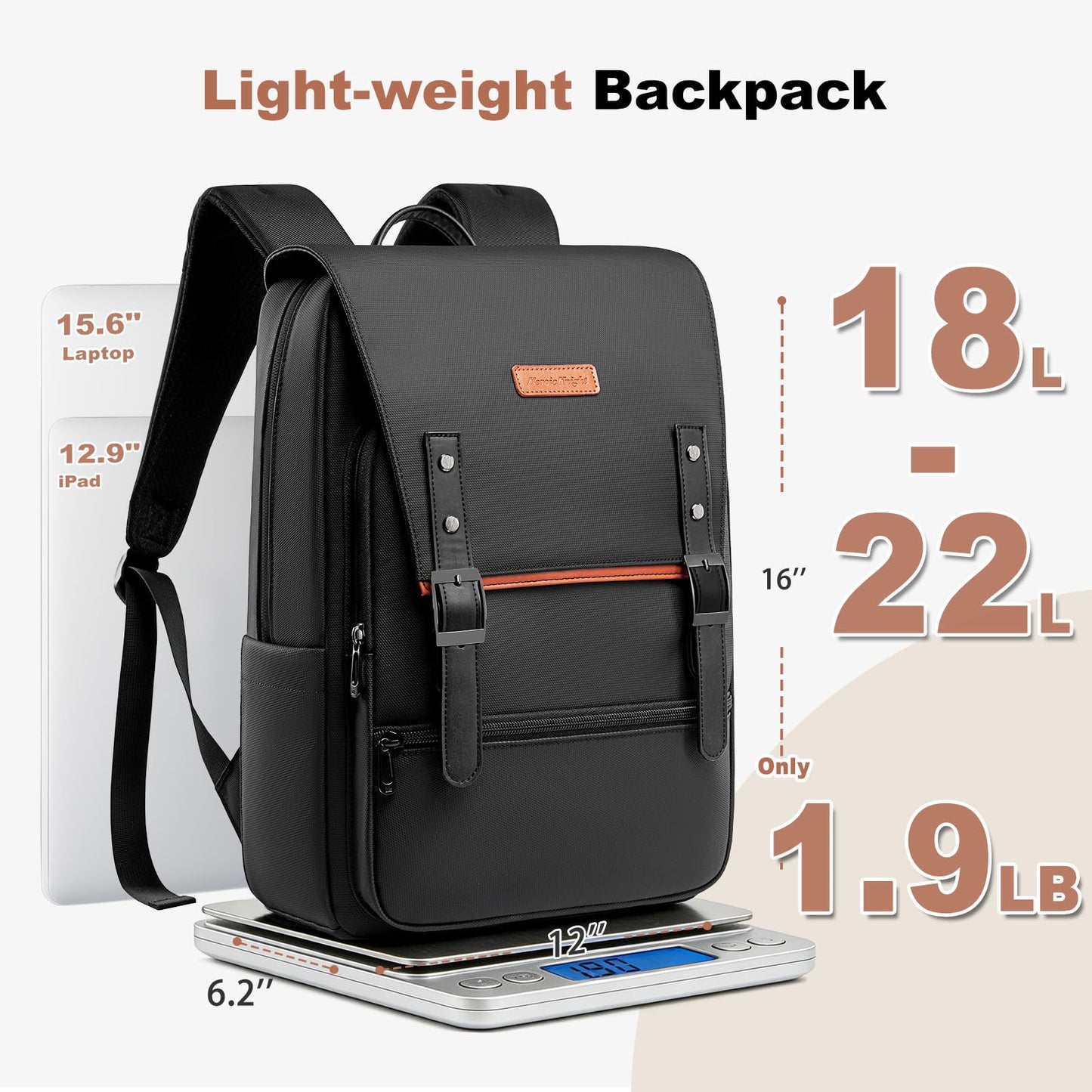 Slim Laptop Backpack for Men & Women, 15.6 Inch Lightweight Computer Backpack with Magnetic Flap, Keychain, Casual Daypack College Bookbag Water-Resistant Travel Work Commuter Backpack, Black